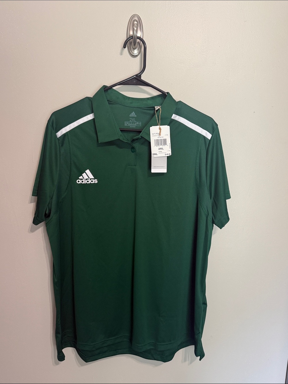 adidas Men's Dark Green Polo with White Shoulder Stripes